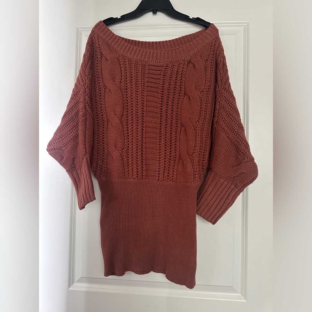 Forever 21 Off-the-Shoulder Cable Knit Sweater dress- Rust